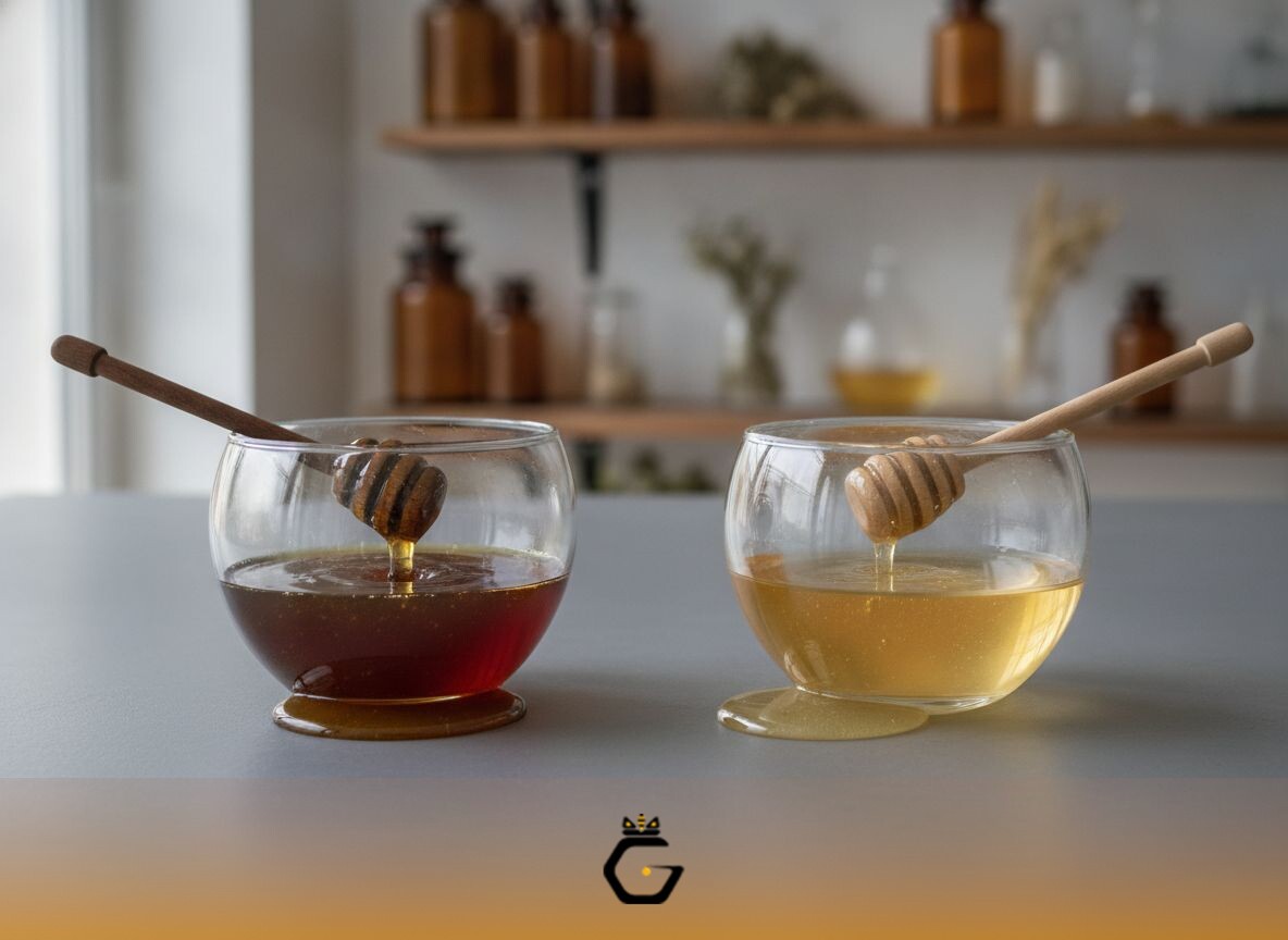جدول مقایسه علمی عسل کوهستان قره‌چمن و عسل کندوسنتی از نظر منشأ گیاهی و ویژگی‌های حسی