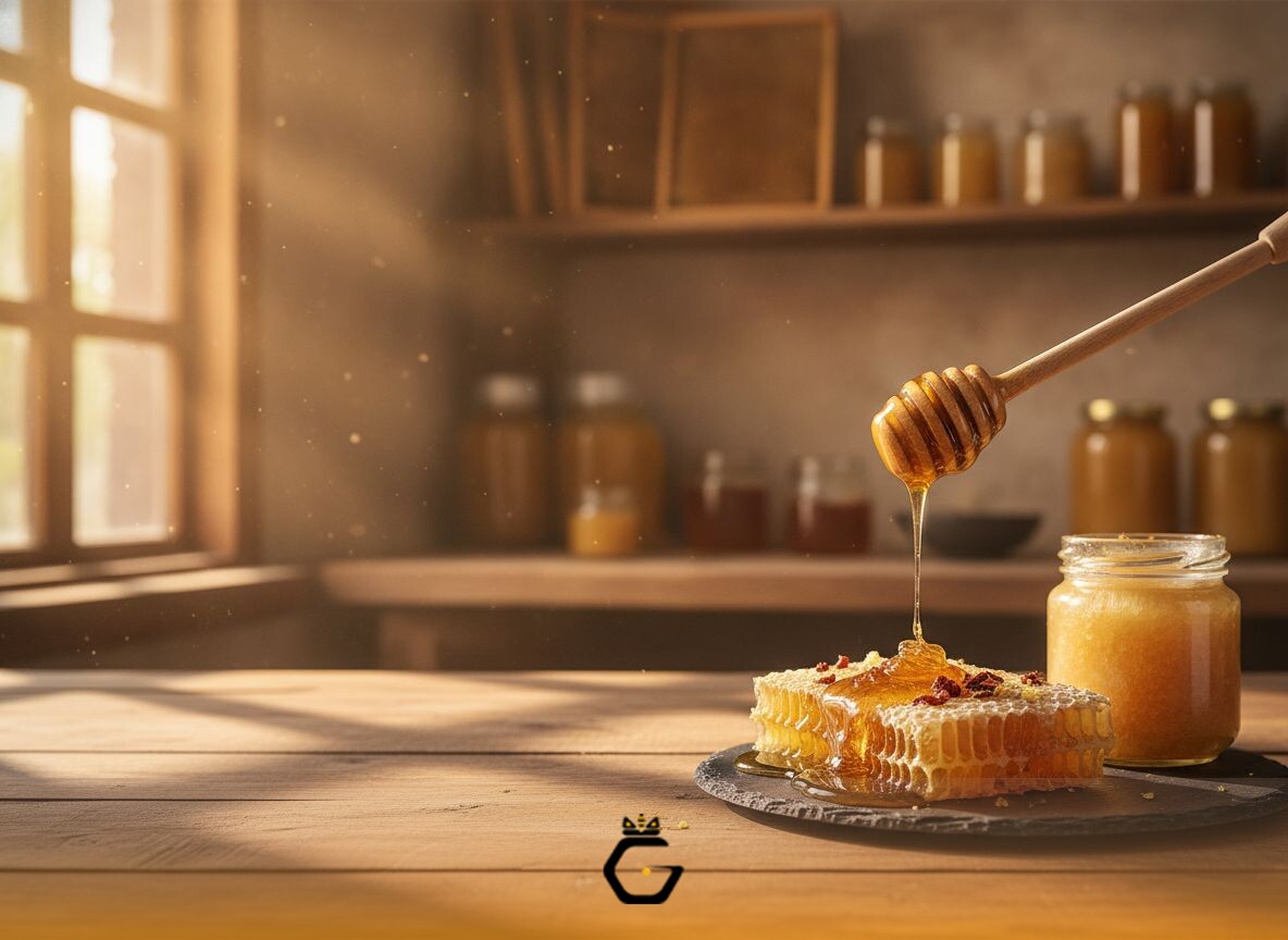 عسل خام قرهچمن، بدون حرارتدهی و افزودنی، همراه با موم طبیعی